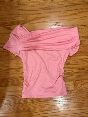 Amazon Women's Pink One-Shoulder Ruched Blouse